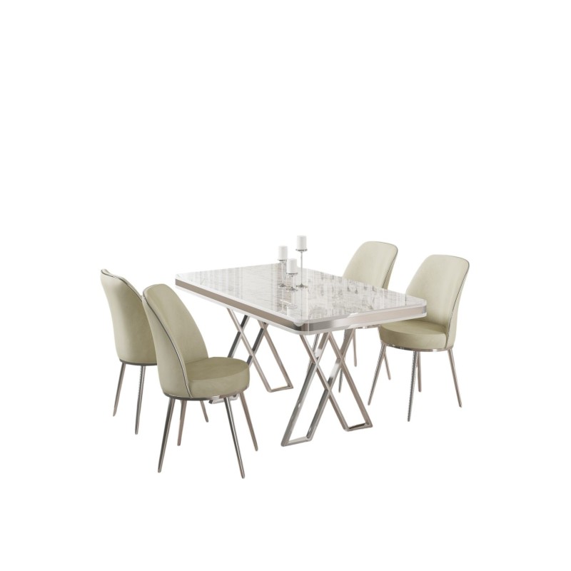 Dining Table & Chairs Set (5 Pieces) Vals - White, Chrome, Cream White
Chrome
Cream