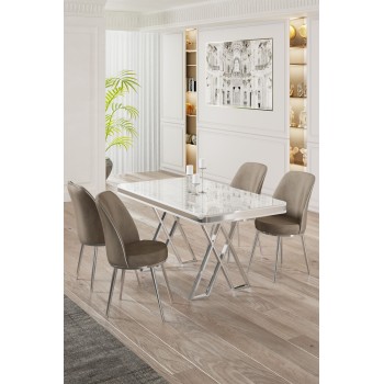 Dining Table & Chairs Set (5 Pieces) Vals - White, Chrome, Cappuccino White
Chrome
Cappuccino