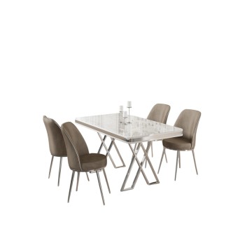 Dining Table & Chairs Set (5 Pieces) Vals - White, Chrome, Cappuccino White
Chrome
Cappuccino