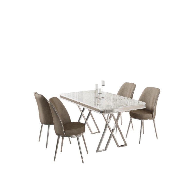 Dining Table & Chairs Set (5 Pieces) Vals - White, Chrome, Cappuccino White
Chrome
Cappuccino