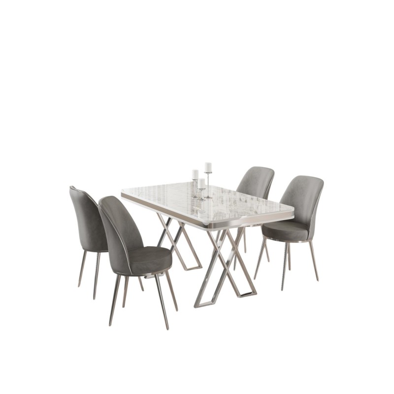 Dining Table & Chairs Set (5 Pieces) Vals - White, Chrome, Grey White
Chrome
Grey