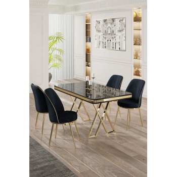 Dining Table & Chairs Set (5 Pieces) Vals - Black Marble, Gold, Anthracite Black Marlbe
Gold
Anthracite