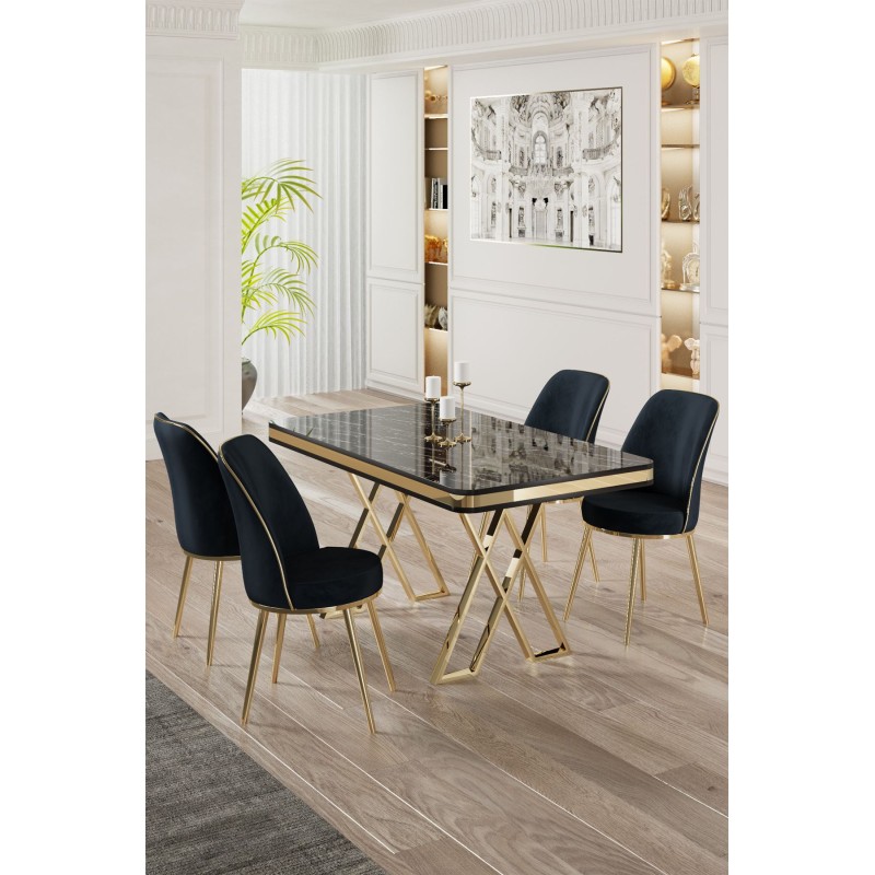Dining Table & Chairs Set (5 Pieces) Vals - Black Marble, Gold, Anthracite Black Marlbe
Gold
Anthracite
