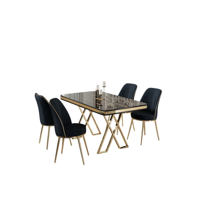 Dining Table & Chairs Set (5 Pieces) Vals - Black Marble, Gold, Anthracite Black Marlbe
Gold
Anthracite