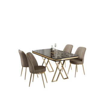 Dining Table & Chairs Set (5 Pieces) Vals - Black Marble, Gold, Cappuccino Black Marble
Gold
Cappuccino