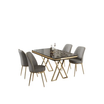 Dining Table & Chairs Set (5 Pieces) Vals - Black Marble, Gold, Grey Black Marble
Gold
Grey