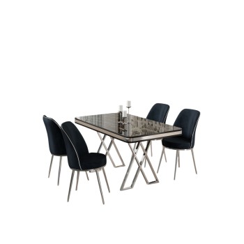 Dining Table & Chairs Set (5 Pieces) Vals - Black Marble, Chrome, Anthracite Black Marble
Chrome
Anthracite