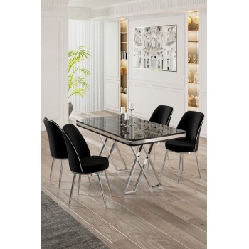 Dining Table & Chairs Set (5 Pieces) Vals - Black Marble, Chrome, Black Black Marble
Chrome
Black
