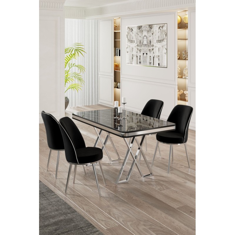 Dining Table & Chairs Set (5 Pieces) Vals - Black Marble, Chrome, Black Black Marble
Chrome
Black