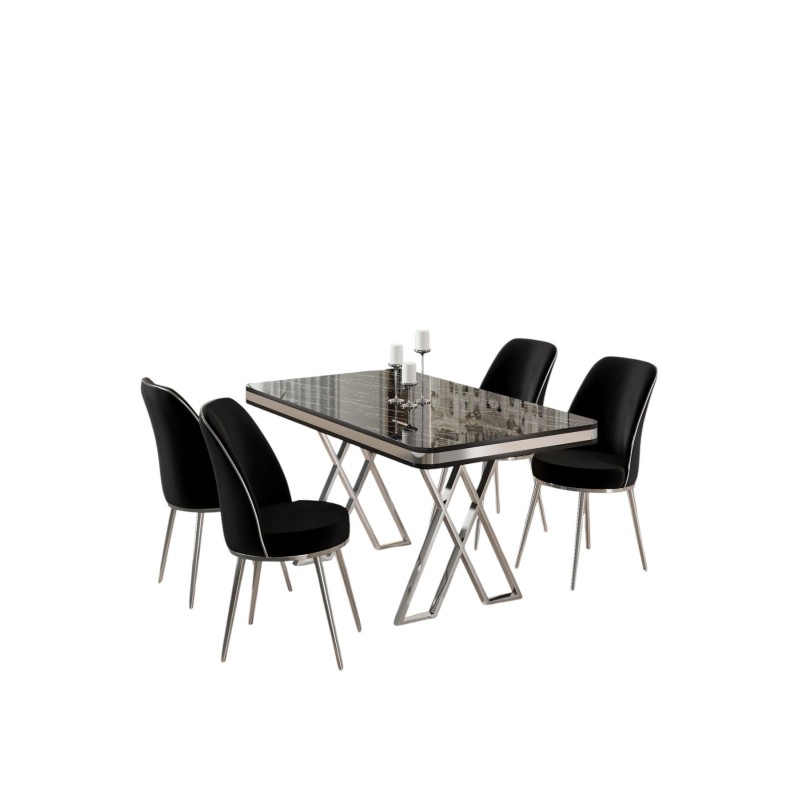 Dining Table & Chairs Set (5 Pieces) Vals - Black Marble, Chrome, Black Black Marble
Chrome
Black