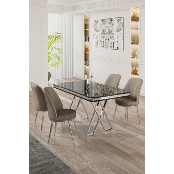 Dining Table & Chairs Set (5 Pieces) Vals - Black Marble, Chrome, Cappuccino Black Marble
Chrome
Cappuccino