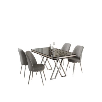 Dining Table & Chairs Set (5 Pieces) Vals - Black Marble, Chrome, Grey Black Marble
Chrome
Grey