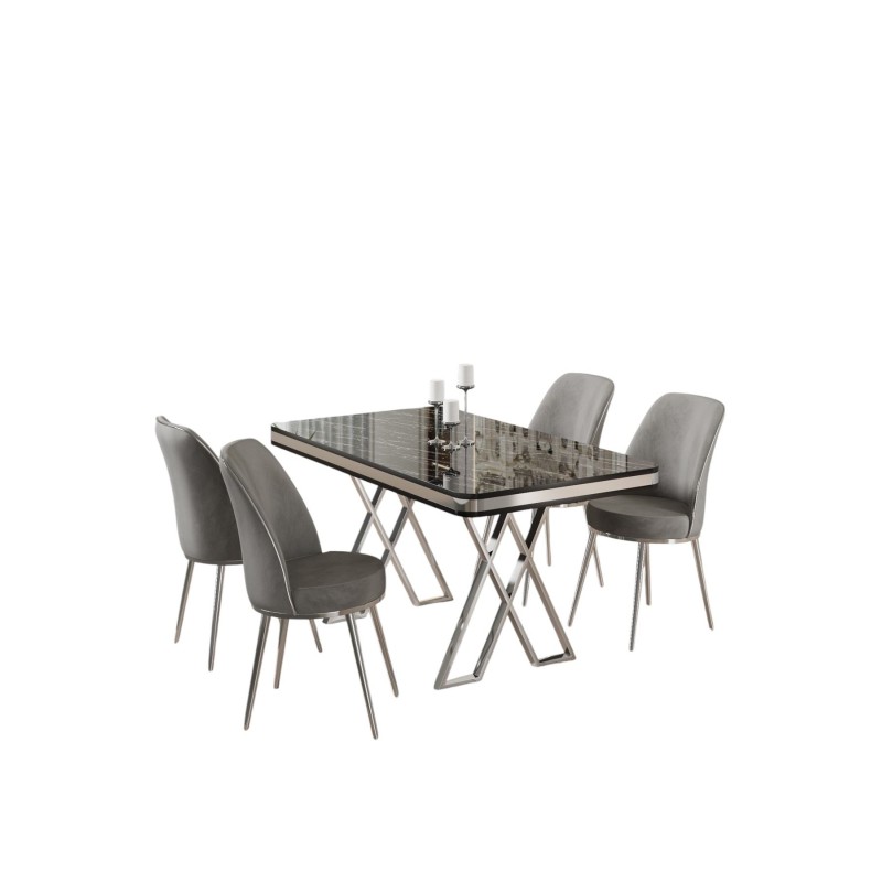 Dining Table & Chairs Set (5 Pieces) Vals - Black Marble, Chrome, Grey Black Marble
Chrome
Grey