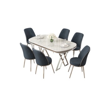Dining Table & Chairs Set (7 Pieces) Lai - White, Chrome, Anthracite White
Chrome
Anthracite