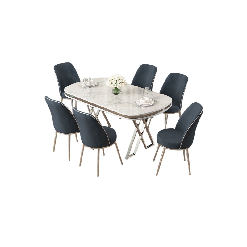 Dining Table & Chairs Set (7 Pieces) Lai - White, Chrome, Anthracite White
Chrome
Anthracite