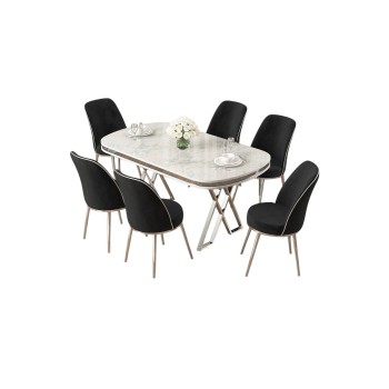 Dining Table & Chairs Set (7 Pieces) Lai - White, Chrome, Black White
Chrome
Black