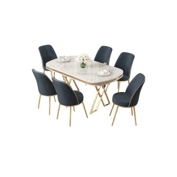Dining Table & Chairs Set (7 Pieces) Lai - White, Gold, Anthracite White
Gold
Anthracite