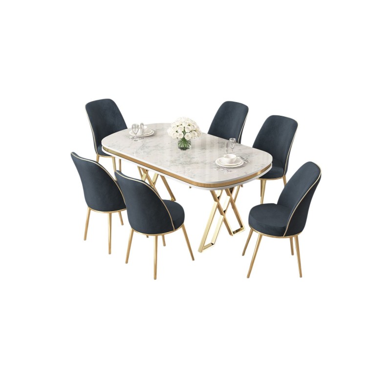 Dining Table & Chairs Set (7 Pieces) Lai - White, Gold, Anthracite White
Gold
Anthracite