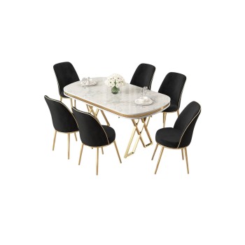 Dining Table & Chairs Set (7 Pieces) Lai - White, Gold, Black White
Gold
Black