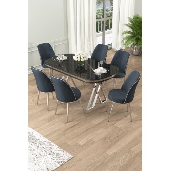 Dining Table & Chairs Set (7 Pieces) Lai - Black Marble, Chrome, Anthracite Black Marble
Chrome
Anthracite