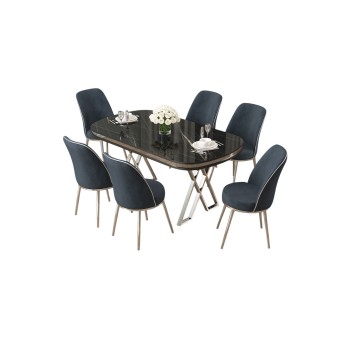 Dining Table & Chairs Set (7 Pieces) Lai - Black Marble, Chrome, Anthracite Black Marble
Chrome
Anthracite
