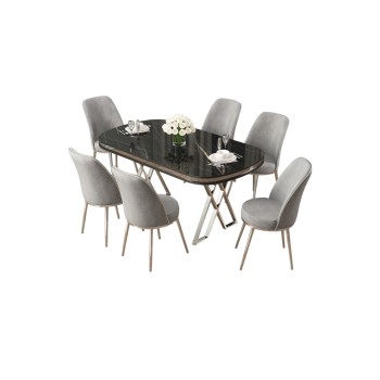 Dining Table & Chairs Set (7 Pieces) Lai - Black Marble, Chrome, Grey Black Marble
Chrome
Grey