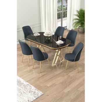 Dining Table & Chairs Set (7 Pieces) Lai - Black Marble, Gold, Anthracite Black Marlbe
Gold
Anthracite