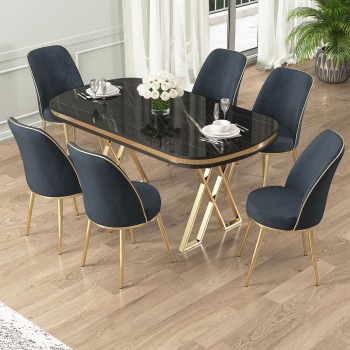 Dining Table & Chairs Set (7 Pieces) Lai - Black Marble, Gold, Anthracite Black Marlbe
Gold
Anthracite