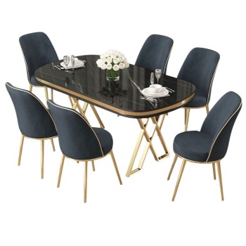 Dining Table & Chairs Set (7 Pieces) Lai - Black Marble, Gold, Anthracite Black Marlbe
Gold
Anthracite