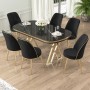 Dining Table & Chairs Set (7 Pieces) Lai - Black Marble, Gold, Black Black Marble
Gold
Black