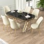 Dining Table & Chairs Set (7 Pieces) Lai - Black Marble, Gold, Cream Black Marble
Gold
Cream