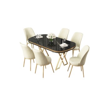 Dining Table & Chairs Set (7 Pieces) Lai - Black Marble, Gold, Cream Black Marble
Gold
Cream