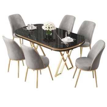 Dining Table & Chairs Set (7 Pieces) Lai - Black Marble, Gold, Grey Black Marble
Gold
Grey