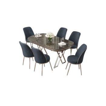 Dining Table & Chairs Set (7 Pieces) Lai - Anthracite, Chrome Anthracite
Chrome