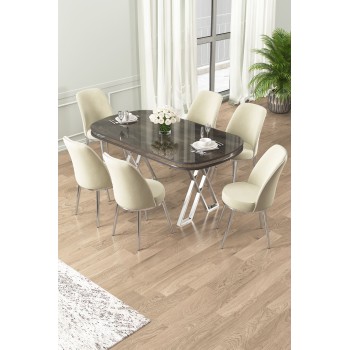 Dining Table & Chairs Set (7 Pieces) Lai - Anthracite, Chrome, Cream Anthracite
Chrome
Cream