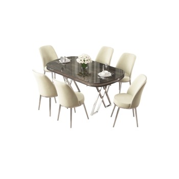 Dining Table & Chairs Set (7 Pieces) Lai - Anthracite, Chrome, Cream Anthracite
Chrome
Cream