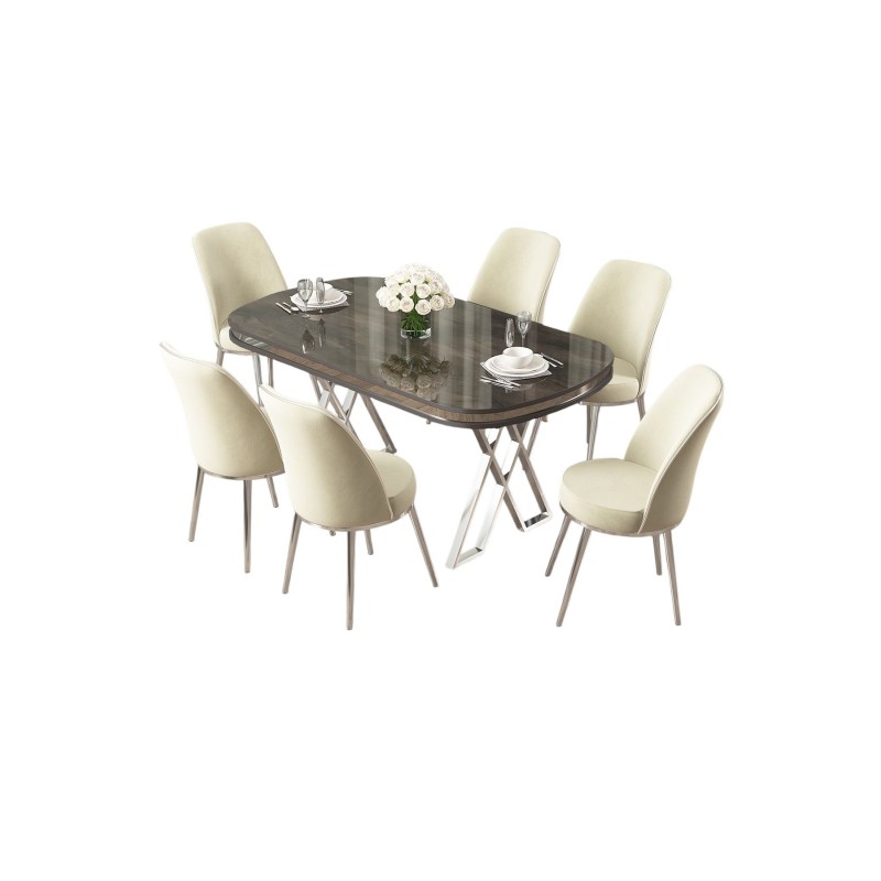 Dining Table & Chairs Set (7 Pieces) Lai - Anthracite, Chrome, Cream Anthracite
Chrome
Cream