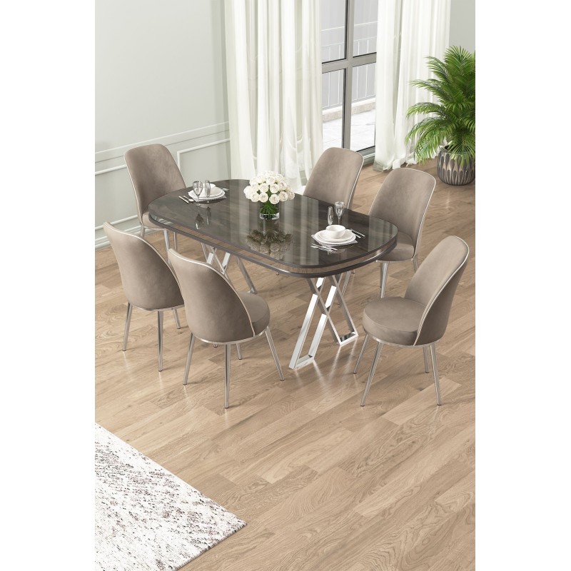 Dining Table & Chairs Set (7 Pieces) Lai - Anthracite, Chrome, Cappuccino Anthracite
Chrome
Cappuccino