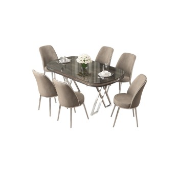 Dining Table & Chairs Set (7 Pieces) Lai - Anthracite, Chrome, Cappuccino Anthracite
Chrome
Cappuccino