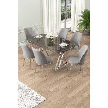 Dining Table & Chairs Set (7 Pieces) Lai - Anthracite, Chrome, Grey Anthracite
Chrome
Grey