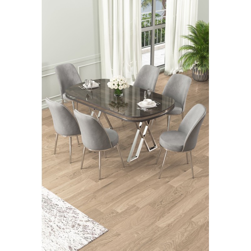 Dining Table & Chairs Set (7 Pieces) Lai - Anthracite, Chrome, Grey Anthracite
Chrome
Grey