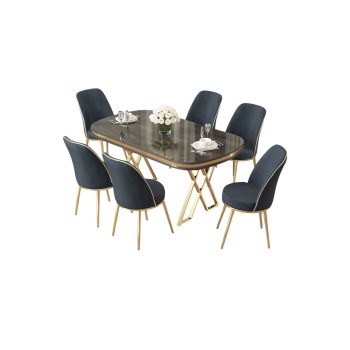 Dining Table & Chairs Set (7 Pieces) Lai - Anthracite, Gold Anthracite
Gold