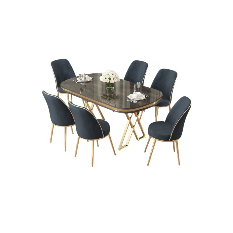 Dining Table & Chairs Set (7 Pieces) Lai - Anthracite, Gold Anthracite
Gold