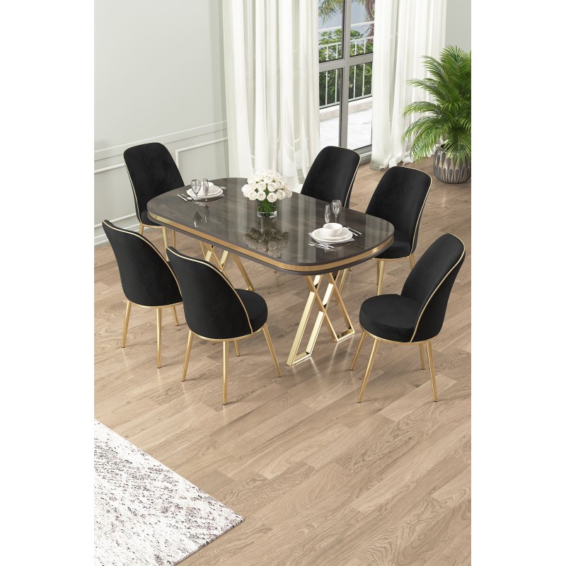 Dining Table & Chairs Set (7 Pieces) Lai - Anthracite, Gold, Black Anthracite
Gold
Black