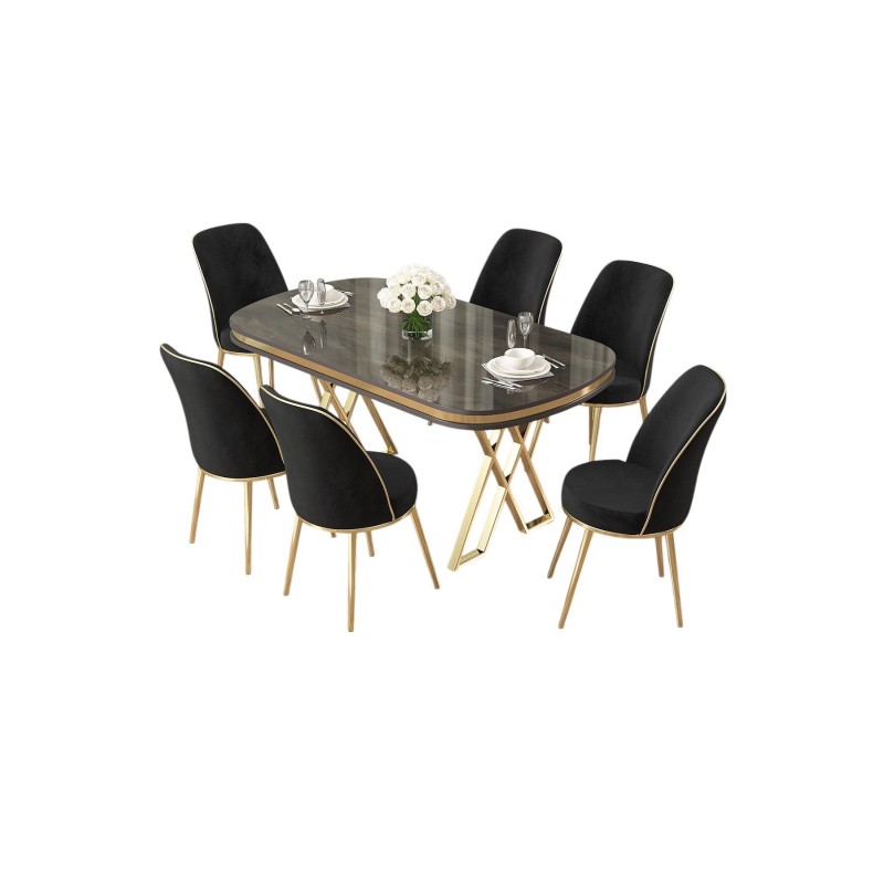 Dining Table & Chairs Set (7 Pieces) Lai - Anthracite, Gold, Black Anthracite
Gold
Black