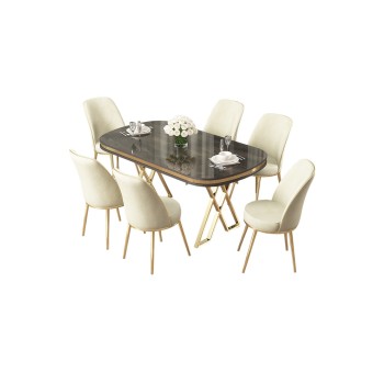 Dining Table & Chairs Set (7 Pieces) Lai - Anthracite, Gold, Cream Anthracite
Gold
Cream