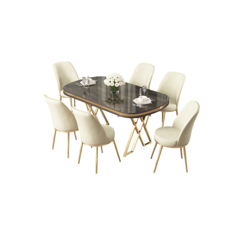 Dining Table & Chairs Set (7 Pieces) Lai - Anthracite, Gold, Cream Anthracite
Gold
Cream