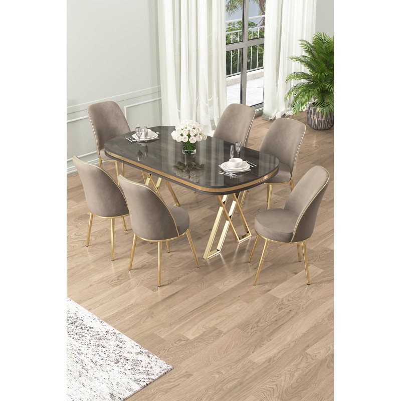 Dining Table & Chairs Set (7 Pieces) Lai - Anthracite, Gold, Cappuccino Anthracite
Gold
Cappuccino