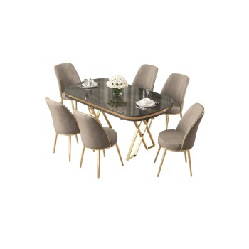 Dining Table & Chairs Set (7 Pieces) Lai - Anthracite, Gold, Cappuccino Anthracite
Gold
Cappuccino