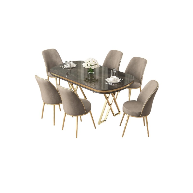 Dining Table & Chairs Set (7 Pieces) Lai - Anthracite, Gold, Cappuccino Anthracite
Gold
Cappuccino